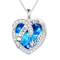 TOUPOP Sterling Silver Crystal I Love You Mom Heart Jewelry Gift-color_name:blue