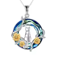 TOUPOP Sterling Silver Blue Crystal 1 2 3 Cats Rose Flower Necklace Gift-style_name:1 Cat-sunflower