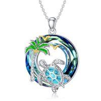 wholesale Turtle Gifts S925 Sterling Silver Crystal Sea Turtle Necklace Christmas Gifts For Women, 18+2 Inch -color_name:12-Blue-Turquoise