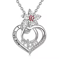 TOUPOP Sterling Silver Birth Flower Mom Necklace I Love You Mom Pendant-style_name:12-December-Holly