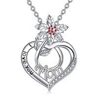 wholesale TOUPOP Christmas Gifts Birth Flower Mom Necklace Sterling Silver Mom Birthday Gifts I Love You Mom Pendant Necklace Fashion Jewelry -style_name:12-December-Holly