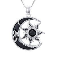 wholesale Gothic Necklace Bat/cat/owl/fox/sun Black Onyx Pendant Sterling Silver Crescent Moon Necklaces For Women Black Jewelry Gifts -style_name:Eye of the Sun