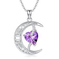 wholesale TOUPOP Moon And Star Birthstone Necklace For Women 925 Sterling Silver Celtic Moon Jewelry Birthday Christmas Gifts For Her Girlfriend -color_name:02-February-Amethyst
