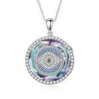 wholesale TOUPOP Evil Eye Necklace Women Sterling Silver Blue Eye Protection Crystal Pendant Luck Jewelry Gifts For Her, 18" With 2" Extender -color_name:Purple