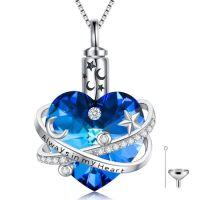 wholesale TOUPOP Cremation Jewelry Moon And Stars/dolphin/hummingbird Urn Necklace Sterling Silver Heart Crystal Pendant For Ashes Keepsake Memorial Cremation Jewelry Gift For Woman Men -style_name:1-Stars and Moon