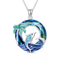 TOUPOP Sterling Silver Blue Crystal Ocean Jewelry Pendant Necklace-style_name:1-Dolphin