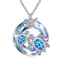 wholesale Turtle Gifts S925 Sterling Silver Crystal Sea Turtle Necklace Christmas Gifts For Women, 18+2 Inch -color_name:17-Purple-2