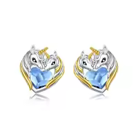 TOUPOP Sterling Silver Stone Stud Earrings Promise Jewelry Gifts For Women-color_name:Unicorn-Blue Crystal