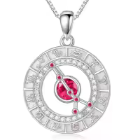 TOUPOP Sterling Silver Birthstone Zodiac Constellation Necklace-style_name:7-Cancer(6.22-7.22)-Ruby