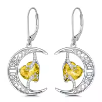 TOUPOP Sterling Silver Moonstone Celtic Moon And Star Earrings-color_name:11-November-Citrine
