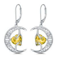 wholesale TOUPOP Moon Birthstone Earrings 925 Sterling Silver Celtic Moon And Star Earrings Jewelry Birthday Christmas Gifts For Women Her -color_name:11-November-Citrine
