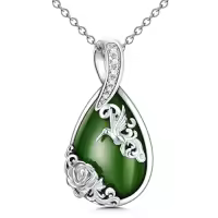 TOUPOP Sterling Silver Jade Hummingbird Dragonfly Butterfly Bee Cat Cardinal Owl Fox Sloth Necklace-style_name:1-Hummingbird-White Gold