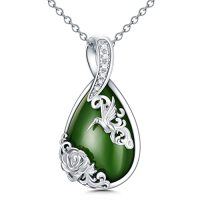 wholesale Green Jade Necklace Sterling Silver Teardrop Hummingbird/dragonfly/butterfly/bee/cat/cardinal/owl/fox/sloth Natural Jade Jewelry Birthday Christmas Gifts Women Mom Wife -style_name:1-Hummingbird-White Gold
