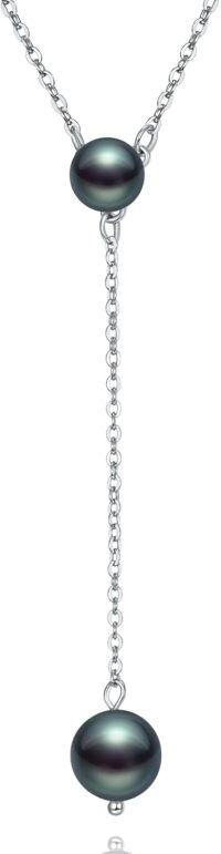 wholesale 925 Sterling Silver Black Tahitian Pearl Lariat Necklace for Women Elegant Trendy Fine  42 Chain Length-black