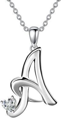 wholesale 18K Gold Plated S925 Sterling Silver A-Z Initial Necklace with 4mm Heart Moissanite for Women-Initial A