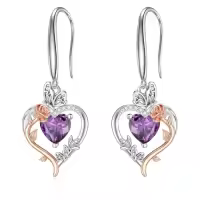 TOUPOP Sterling Silver Rose Quartz Butterfly Earrings Love Jewelry Gifts For Women-color_name:02-February-Amethyst