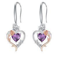 wholesale TOUPOP Rose Heart Birthstone Earrings 925 Sterling Silver Butterfly Earrings Love Jewelry Anniversary Birthday Christmas Gifts For Women Wife Her -color_name:02-February-Amethyst