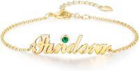 wholesale 925 Sterling Silver & Birthstone Personalized Name Bracelet - Custom Gift for Family, Friends, Lovers-925 Sterling Silver-yellow gold color