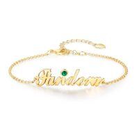 wholesale 925 Sterling Silver & Birthstone Personalized Name Bracelet - Custom Gift for Family, Friends, Lovers-925 Sterling Silver-yellow gold color