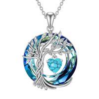 wholesale TOUPOP Tree Of Life Birthstone Necklaces For Women White Gold Plated 925 Sterling Silver Irish Celtic Tree Jewelry Austrian Crystal Necklace Birthday Anniversary Christmas Gifts For Women Her Wife -color_name:12-December-Turquoise