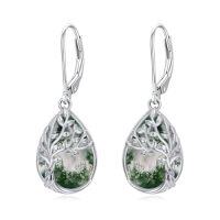 wholesale Tree Of Life Earrings 925 Sterling Silver Teardrop Celtic Tree Leverback Earrings Gemstone Jewelry Christmas Gifts For Women -color_name:Moss Agate
