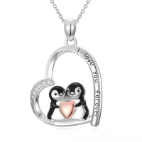 TOUPOP 925 Sterling Silver Penguins Pendant Necklace Women Gift-color_name:pink
