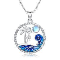 wholesale TOUPOP Ocean Wave Necklace 925 Sterling Silver Palm Tree/cactus/dolphin/surf Beach Pendant Jewelry Christmas Birthday Gifts For Women Daughter Friends -style_name:Palm Tree