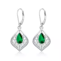 TOUPOP Sterling Silver Filigree Teardrop Drop Dangle Earrings-color_name:Emerald