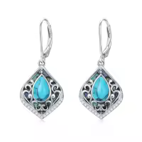 TOUPOP Sterling Silver Abalone Shell Filigree Teardrop Dangle Earrings-color_name:Turquoise