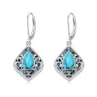 wholesale Filigree Gemstone Earrings 925 Sterling Silver Teardrop Bohemian Dangle Earrings Abalone Shell Filigree Jewelry Birthday Christmas Gifts For Women -color_name:Turquoise