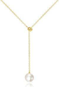 wholesale 14K Gold AAA Freshwater Pearl Infinity Y-Necklace for Women (8mm) - Elegant Mother's Day Gift-14K Gold Pearl Necklace