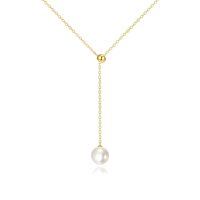 wholesale 14k Gold Pearl Lariat Y Necklace Adjustable Drop Chain For Women-14K Gold Pearl Necklace