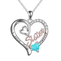 TOUPOP Sterling Silver & Birthstone I Love You Forever Sister Pendant Gift-color_name:12 Dec - Turquoise