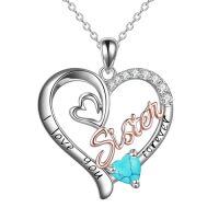 wholesale Gifts For Sister 925 Sterling Silver Birthstone Pendant I Love You Forever Sister Birthday Gifts, Personalized Sisters Jewelry For Women -color_name:12 Dec - Turquoise