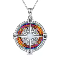 TOUPOP Sterling Silver Compass Urn Necklace For Women-style_name:A03-Volcanic color