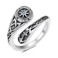 TOUPOP Sterling Silver Adjustable Thumb Spoon Rings Boho Antique Jewelry-style_name:16-Compass