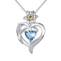 wholesale TOUPOP Birth Flower Necklace 925 Sterling Silver Heart Birthstone Pendant Necklaces Birth Month Floral Jewelry Birthday Christmas Gifts For Women Her -style_name:3-March-Daffodils
