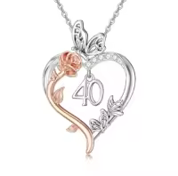 TOUPOP 925 Sterling Silver Rose Heart Butterfly Pendant Jewelry Gifts-style_name:40th