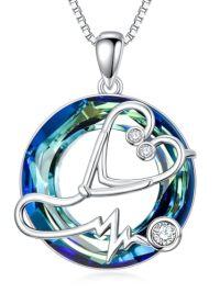 wholesale TOUPOP Nurse Gifts For Women Crystal Stethoscope Necklace Sterling Silver Graduation Gifts For Nurses Female Doctor Midwife Nicu Nurse White Coat Ceremony -style_name:Stethoscope B