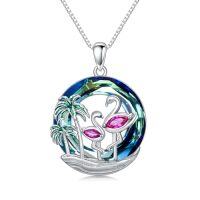 wholesale TOUPOP Flamingo Gifts For Women 925 Sterling Silver Flamingo Necklace Palm Tree Pendant Crystal Flamingo Jewelry Birthday Valentines Day Gifts For Women Her Girlfriend -color_name:Two Flamingos-Blue Crystal