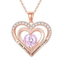 wholesale TOUPOP Mothers Day Gifts For Women Sterling Silver Forever Love Heart With Birthstone Jewelry Birthday Christmas Gifts For Her Wife Girlfriend Mom -color_name:Rose Gold-10-Oct