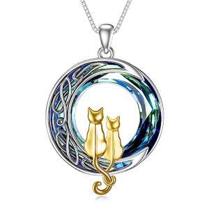 2 Cats(Yellow Gold and Yellow Gold)-Blue Crystal-02-E