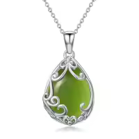 TOUPOP Sterling Silver & Gemstone Filigree Teardrop Pendant Necklace-color_name:Peridot