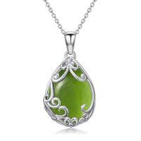 wholesale Teardrop Necklace 925 Sterling Silver Filigree Gemstone Pendant Necklace Fine Jewelry Birthday Christmas Gifts For Women Her Mom -color_name:Peridot