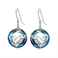 TOUPOP Sterling Silver Blue Crystal Animals Dangle Drop Earrings-style_name:Dolphin earrings