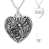 TOUPOP 925 Sterling Silver Heart Urn Necklace For Ashes Memorial Keepsake-style_name:A-Dragonfly-Silver