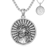 TOUPOP 925 Sterling Silver Stainless Steel Saint Medal Protection Necklace-style_name:Jesus Coin Necklace