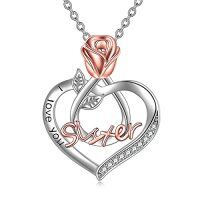 wholesale TOUPOP Sister Christmas Gifts From Sister/brother Sisters Necklace For 2/3/ 4 Sterling Silver Sisters Fashion Jewelry For Women Friend Female Friendship Lasts Forever -style_name:I Love You Sister with Rose Flower