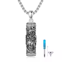 TOUPOP 925 Sterling Silver Stone Cylinder Dragon Eagle Wolf Cremation Necklace Pendant Memorial Jewelry-style_name:Dragon