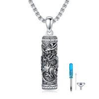 wholesale Urn Necklace For Men 925 Sterling Silver Bar Cylinder Dragon/eagle/wolf Cremation Necklace Keepsake Pendant Memorial Jewelry Christmas Gifts For Men -style_name:Dragon